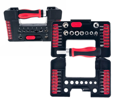 Zestaw wkrętak + bity, nasadki 38 el. w obudowie HOFFTECH 011888