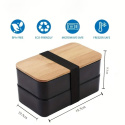 Śniadaniówka LUNCH BOX ze sztućcami, Podwójny z pokrywką bambus 18,5 x 10,5 x 9,3 cm